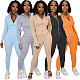 Solid Long Sleeve Zip Top Fitness Pants Set