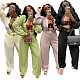 Ribbed Long Sleeve Shirt Top Wide Leg Pants Set