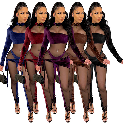 Mesh See Through Patchwork Bodycon Jumpsuit