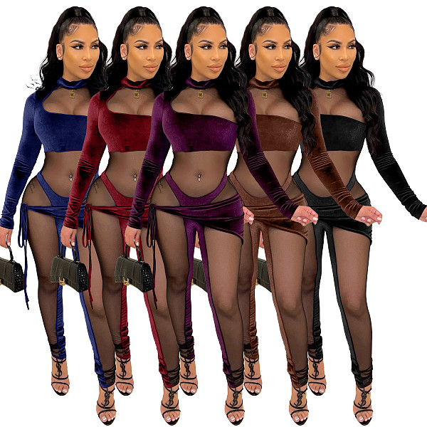 Mesh See Through Patchwork Bodycon Jumpsuit