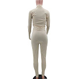 Solid Long Sleeve Zip Top Fitness Pants Set