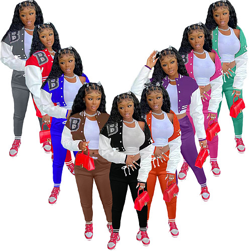 Single-breasted Baseball Jacket And Pants Set