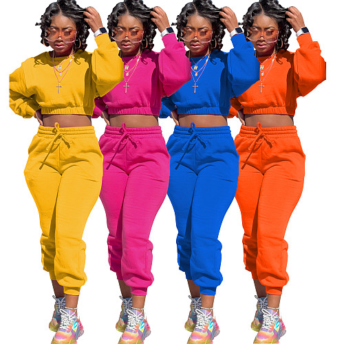 Thicken Long Sleeve Crop Top Sweatpants Set