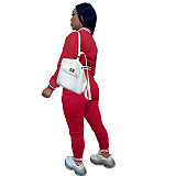 Solid Baseball Jacket Sporty Pants Set