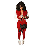 Patchwork Baseball Jacket Slim Pants Set