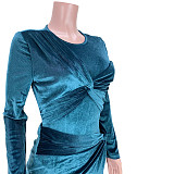 Velvet Knotted Long Sleeve Bodysuit+Skirt Set