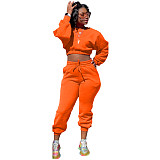 Thicken Long Sleeve Crop Top Sweatpants Set