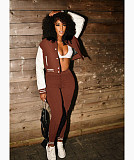 Patchwork Baseball Jacket Slim Pants Set
