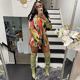Abstract Print Long Sleeve Single Button Blazer