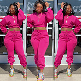 Thicken Long Sleeve Crop Top Sweatpants Set