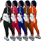 Solid Baseball Jacket Sporty Pants Set