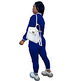 Solid Baseball Jacket Sporty Pants Set