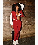 Patchwork Baseball Jacket Slim Pants Set