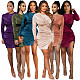 Velvet Knotted Long Sleeve Bodysuit+Skirt Set