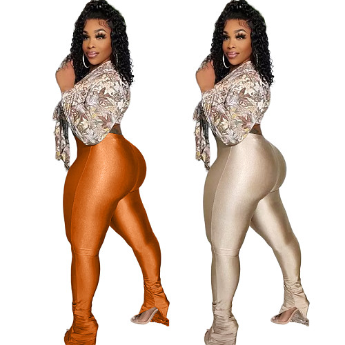 Pleated Slit High Waist Bodycon Pants