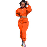 Thicken Long Sleeve Crop Top Sweatpants Set