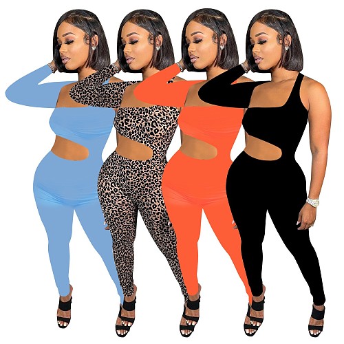 Single Shoulder Hollow Out Bodycon Jumpsuit