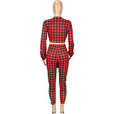 Houndstooth Print Bandage Crop Top Pants Set