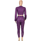 Houndstooth Print Bandage Crop Top Pants Set
