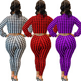 Houndstooth Print Bandage Crop Top Pants Set