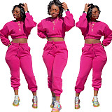 Thicken Long Sleeve Crop Top Sweatpants Set