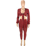 Houndstooth Print Bandage Crop Top Pants Set