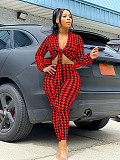 Houndstooth Print Bandage Crop Top Pants Set
