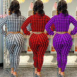 Houndstooth Print Bandage Crop Top Pants Set
