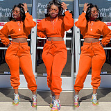 Thicken Long Sleeve Crop Top Sweatpants Set