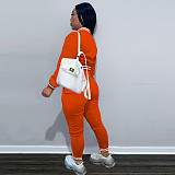 Solid Baseball Jacket Sporty Pants Set