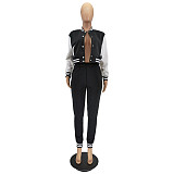 Patchwork Baseball Jacket Slim Pants Set