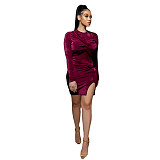 Velvet Knotted Long Sleeve Bodysuit+Skirt Set