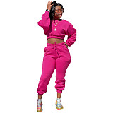 Thicken Long Sleeve Crop Top Sweatpants Set