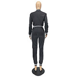 Solid Baseball Jacket Sporty Pants Set