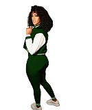 Patchwork Baseball Jacket Slim Pants Set