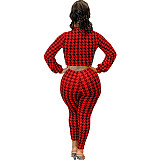 Houndstooth Print Bandage Crop Top Pants Set