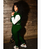 Patchwork Baseball Jacket Slim Pants Set