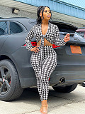 Houndstooth Print Bandage Crop Top Pants Set