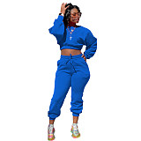 Thicken Long Sleeve Crop Top Sweatpants Set