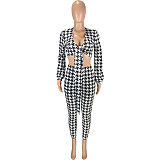 Houndstooth Print Bandage Crop Top Pants Set