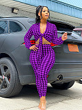 Houndstooth Print Bandage Crop Top Pants Set