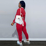 Solid Baseball Jacket Sporty Pants Set