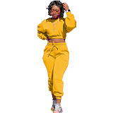 Thicken Long Sleeve Crop Top Sweatpants Set