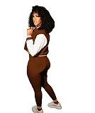 Patchwork Baseball Jacket Slim Pants Set