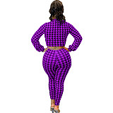 Houndstooth Print Bandage Crop Top Pants Set
