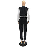 Patchwork Baseball Jacket Slim Pants Set