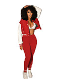 Patchwork Baseball Jacket Slim Pants Set