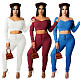Solid V Neck Crop Top Lace Up Pants Set
