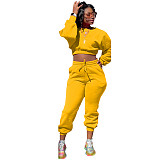 Thicken Long Sleeve Crop Top Sweatpants Set