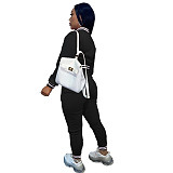 Solid Baseball Jacket Sporty Pants Set